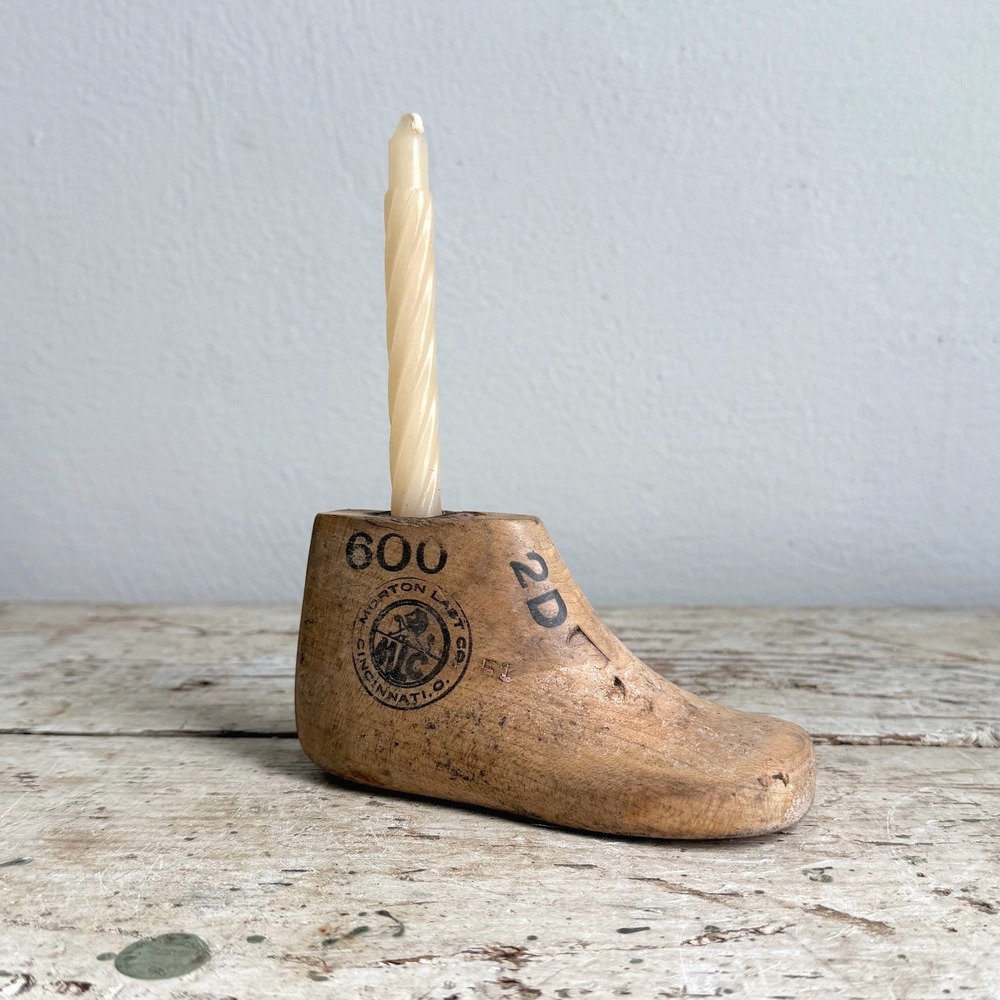 Vintage Wooden Child Shoe Form Candle Holder Cobbler Mold 5 Inch Morton Last Co